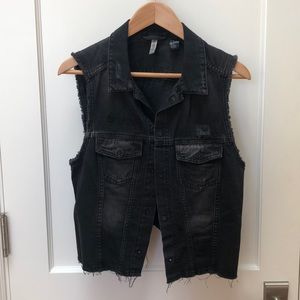 Black distressed jean vest